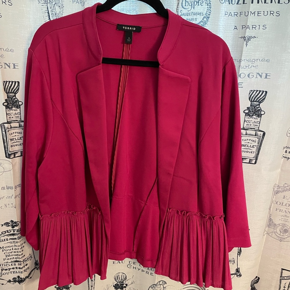 Size 3, pink torrid jacket with accordion peplum